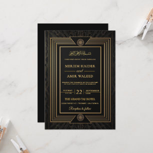 Vintage Black and Gold Art Deco Islamic weeding  Invitation