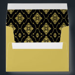 Vintage Black and Gold Art Deco Wedding Envelope<br><div class="desc">Custom gold coloured wedding envelopes feature an ornate diamond shaped pattern that is printed on the inside flap in black and gold,  and black vintage Art Deco style return address text on outside of the back flap.</div>