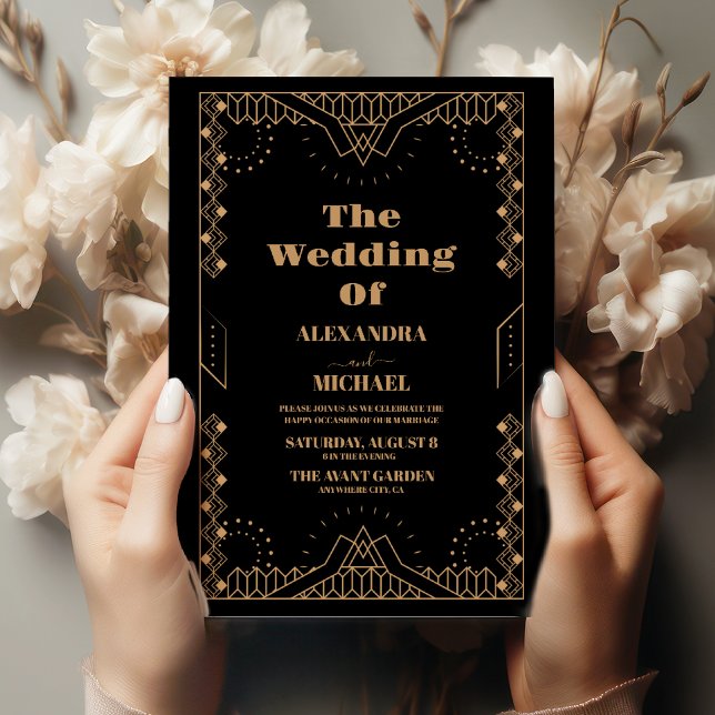 Vintage Black and Gold Art Deco Wedding Invitation (Creator Uploaded)
