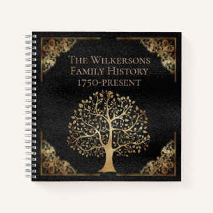 Vintage Black and Gold Family Tree Genealogy Notebook