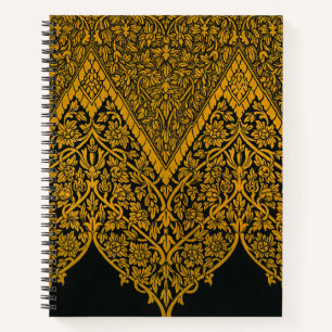 Vintage Black and Gold Indian Floral Pattern Notebook