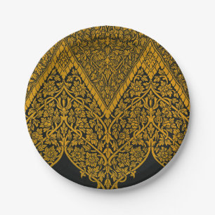 Vintage Black and Gold Indian Floral Pattern Paper Plate