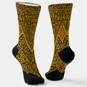 Vintage Black and Gold Indian Floral Pattern Socks