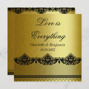 Vintage Black and Gold Lace Wedding Invitation