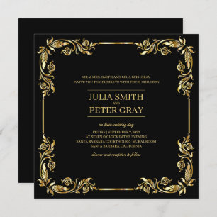 Vintage Black and Gold Royal Wedding Invitation