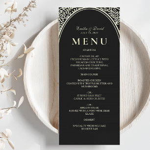 Vintage Black and Gold Wedding Dinner Menu