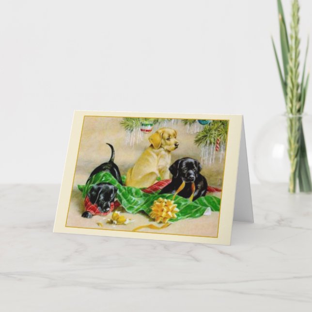 Vintage Black and Golden Retriever Christmas Card (Front)