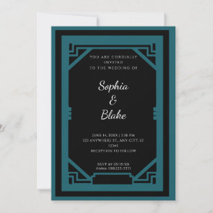 Vintage Black and Green Art Deco Wedding Invitation