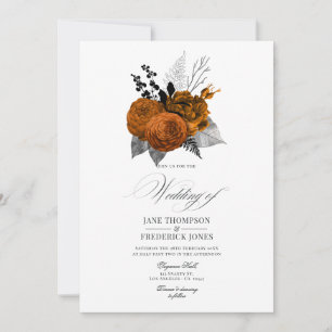 Vintage Black and Orange Halloween Floral Wedding Invitation