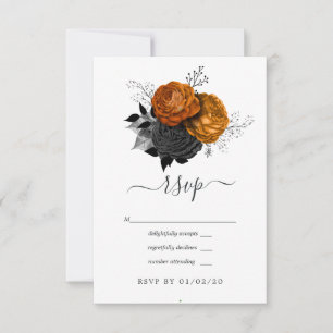 Vintage Black and Orange Halloween Floral Wedding RSVP Card