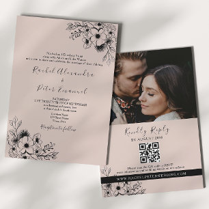 Vintage Black and Pink All in One Wedding Invitation