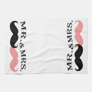 Vintage Black and Pink Moustache Tea Towel