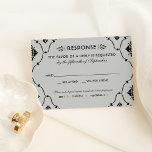 Vintage Black and Silver Art Deco Wedding RSVP Card<br><div class="desc">Elegant and glamourous wedding RSVP cards inspired by vintage art deco style and the roaring twenties. Reply card design features a black and platinum silver / grey colour scheme, ornate decorative frame, custom text that can be personalised - includes the reply due date, traditional response wording, and dinner options for...</div>