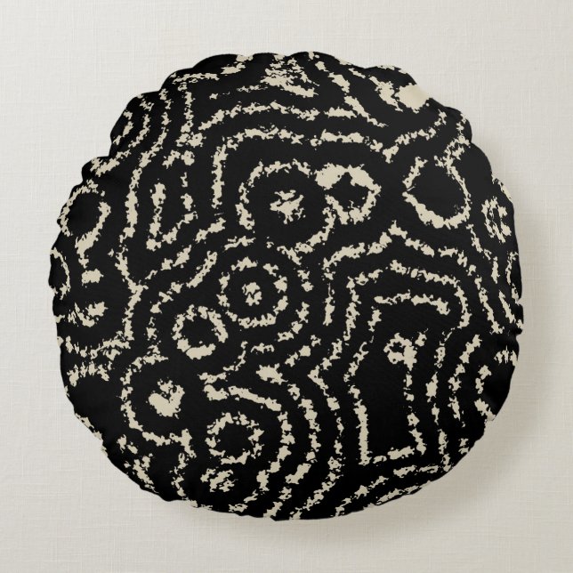 Vintage Black and Taupe Circles Round Cushion (Front)