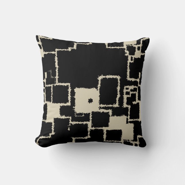Vintage Black and Taupe Squares Cushion (Front)