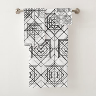 Vintage Black and White Abstract Linear Pattern Bath Towel Set