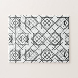Vintage Black and White Abstract Linear Pattern Jigsaw Puzzle