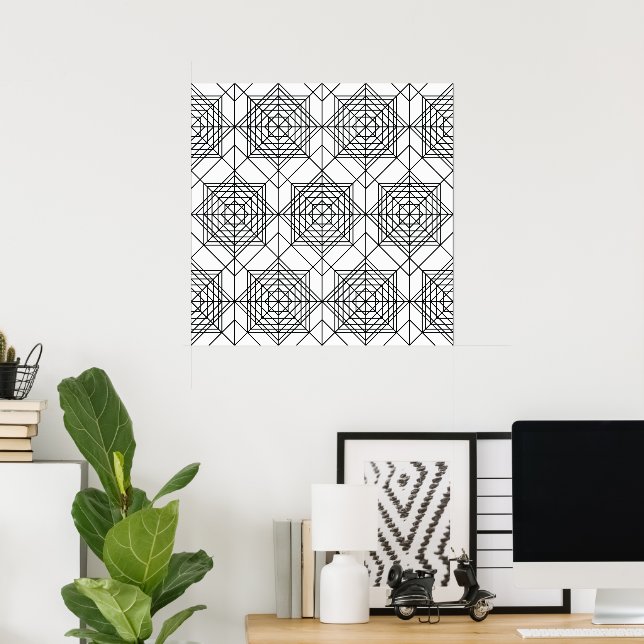 Vintage Black and White Abstract Linear Pattern Poster (Home Office)