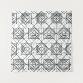 Vintage Black and White Abstract Linear Pattern Tapestry