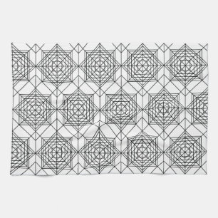 Vintage Black and White Abstract Linear Pattern Tea Towel