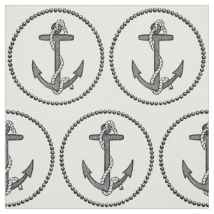 Vintage Black and White Anchor and Rope Fabric