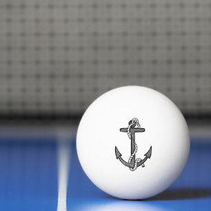 Vintage Black and White Anchor and Rope Ping Pong Ball