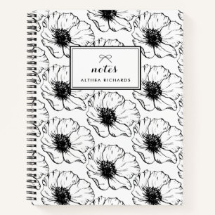 Vintage Black and White Anemones Pattern Notebook