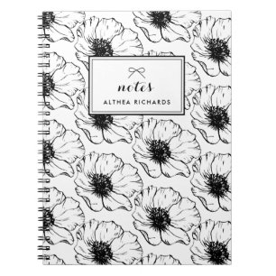 Vintage Black and White Anemones Pattern Notebook
