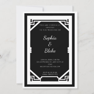 Vintage Black and White Art Deco Wedding Invitation
