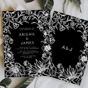 Vintage Black and White Botanical Frame Wedding Invitation