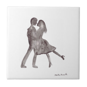 Vintage black and white chic Romance couple Tile