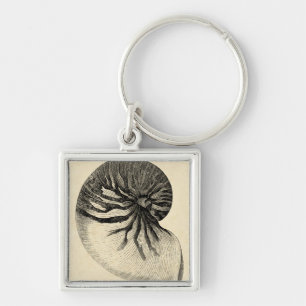 Vintage Black and White Conch Shell Key Ring