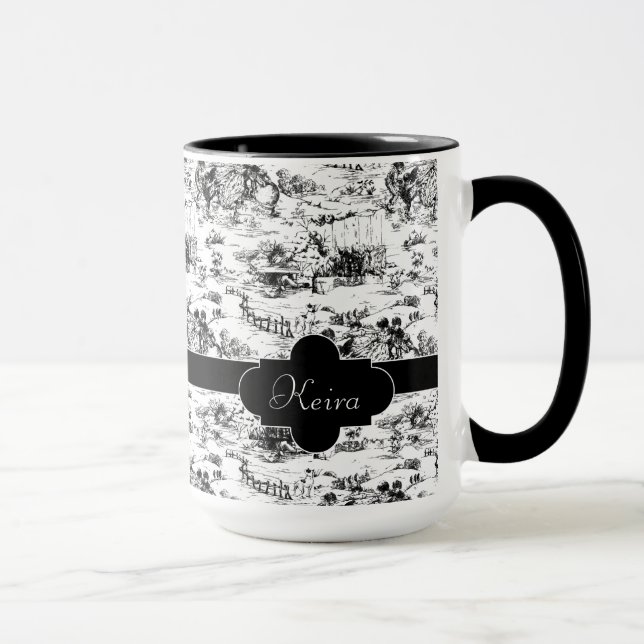 Vintage Black and White Country Toile Mug (Right)