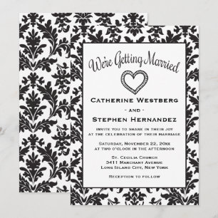 Vintage Black And White Damask Floral Wedding Invitation