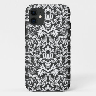 Vintage Black and White Damask Lace Brocade iPhone 11 Case