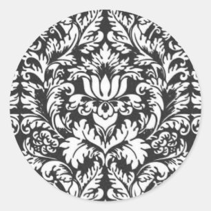 Vintage Black and White Damask Lace Brocade Classic Round Sticker
