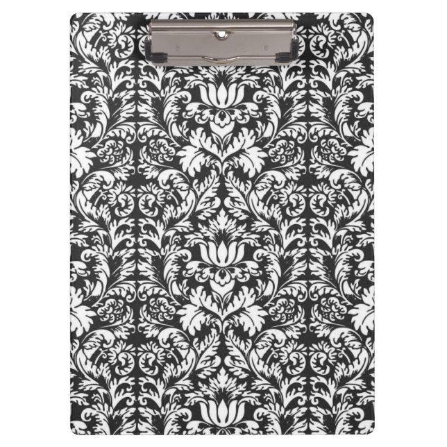 Vintage Black and White Damask Lace Brocade Clipboard (Front)