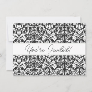 Vintage Black and White Damask Lace Brocade Invitation