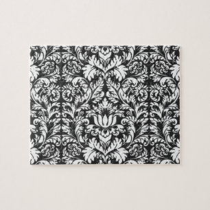 Vintage Black and White Damask Lace Brocade Jigsaw Puzzle