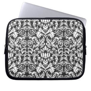 Vintage Black and White Damask Lace Brocade Laptop Sleeve