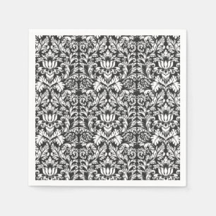 Vintage Black and White Damask Lace Brocade Napkin