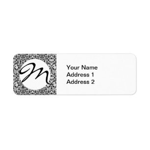 Vintage Black and White Damask Lace Brocade Return Address Label