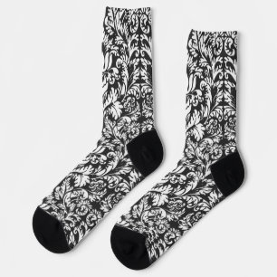 Vintage Black and White Damask Lace Brocade Socks