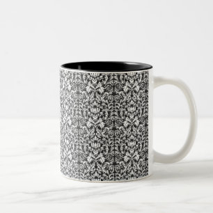 Vintage Black and White Damask Lace Brocade Two-Tone Coffee Mug