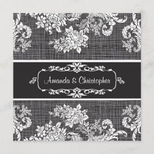 Vintage black and white Damask Wedding Invitation