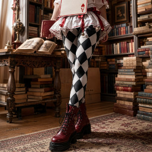 Vintage Black and White Diamond Harlequin Pattern Leggings