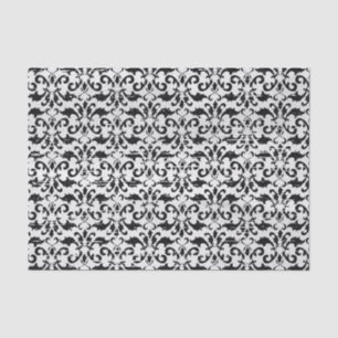 Vintage Black and White Distressed Damask Pattern Tissue Paper