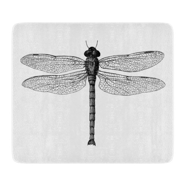 Vintage Black and White Dragonfly Illustration Cutting Board (Front)