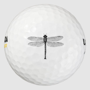 Vintage Black and White Dragonfly Illustration Golf Balls