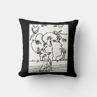 Vintage black and white drawing abstract profile cushion